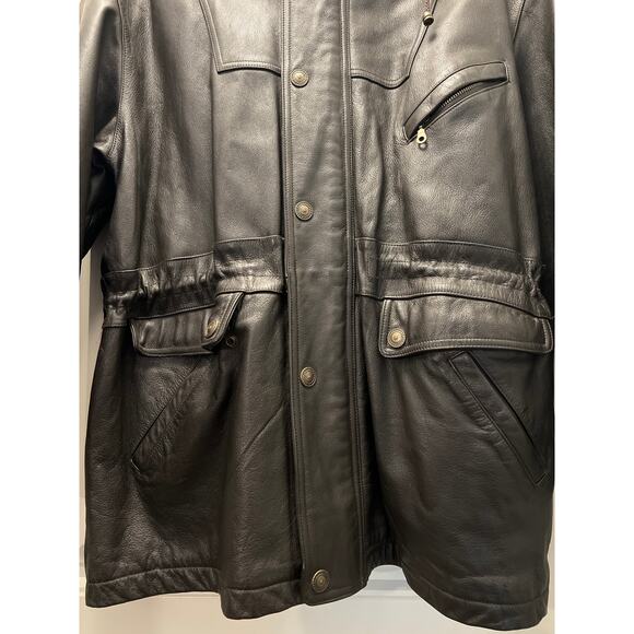 Urban Cowboy Men's Full Zip Snap Front Lined Leather Hooded Jacket Size XL Black - Picture 3 of 6